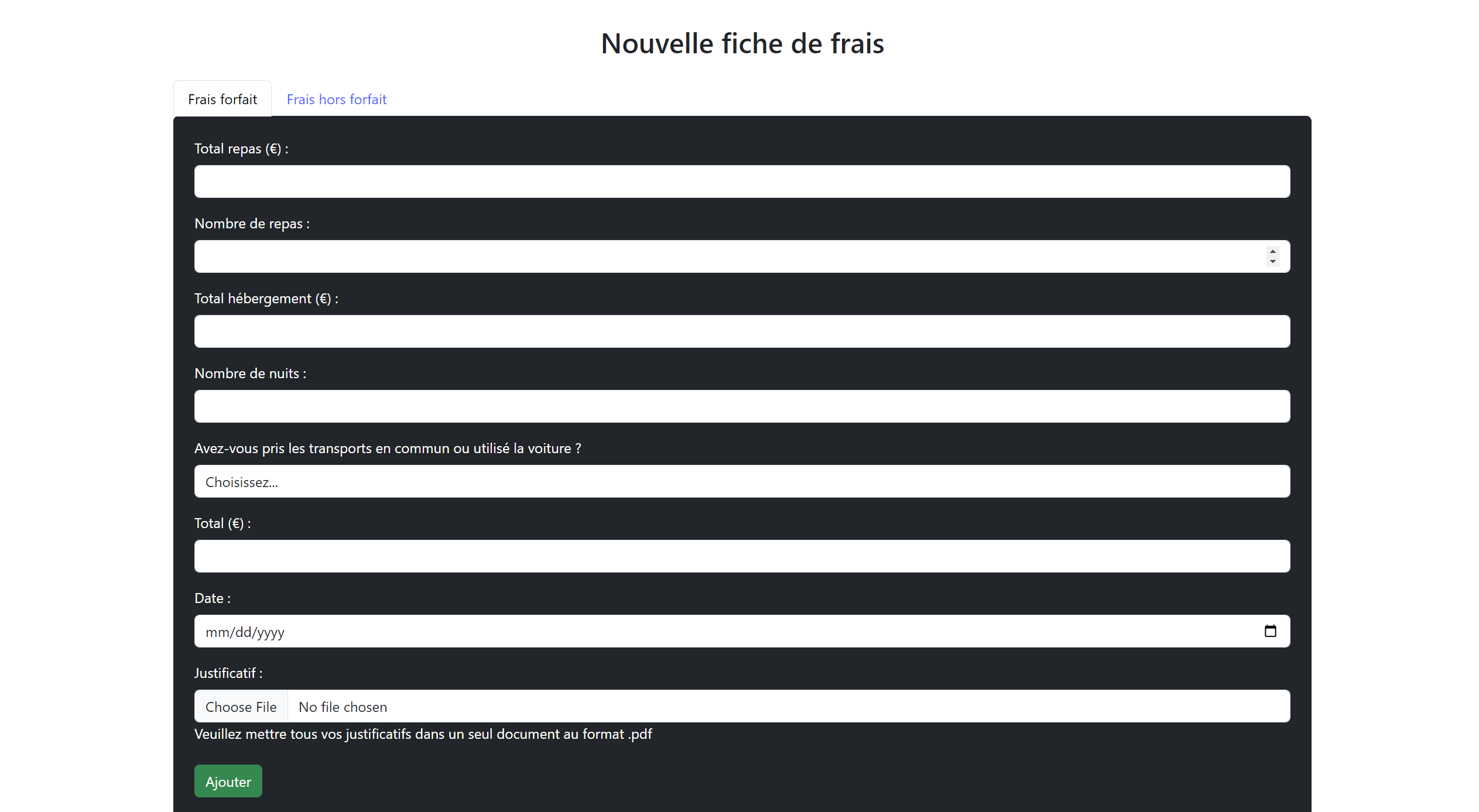 Création fiche de frais